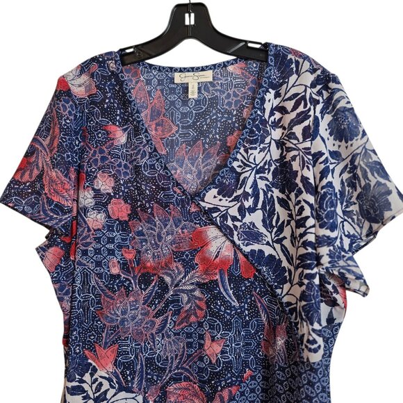 🔴 Jessica Simpson Maternity Top Womens 1X Blue Red Floral Asymmetrical Tunic - Picture 3 of 13